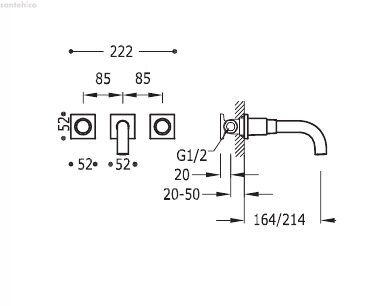 Настенный смеситель для раковины Tres Project-tres, 214 мм (21115201)