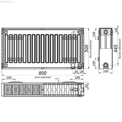 Радіатор сталевий панельний OPTIMUM 22 низ/справа 500x800 (без INNER) 22034