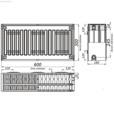 Радіатор сталевий панельний KALDE 33 бок 300x600 14327