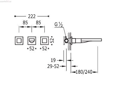 Настенный смеситель для раковины Tres Cuadro Exclusive COLORS, 240 мм (00815401NM)