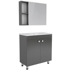 RJ ATLANT комплект мебели 80 серый: тумба напольная, 2 дверцы + зеркальный шкаф 80x60 + умывальник мебельный артикул RZJ815 RJ02801GR