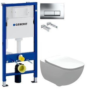 Інсталяція Geberit Duofix 458.103.00.1 з клавішею клавішею Delta50 хром глянцевий + Унітаз підвісний Roca Alegra Rimless A34H139000 з сидінням Soft Close