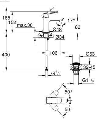 Смеситель для раковины Grohe Dice черный матовый 1018572430 с донным клапаном Push-Open