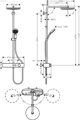 Душевая система с термостатом Hansgrohe Pulsify Showerpipe 260 1jet с ShowerTablet Select 400 хром 24220000