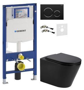 Інсталяція Geberit Duofix 111.300.00.5 з клавішею Sigma 20 пластик чорний/глянсовий хром + Унітаз підвісний Volle Nemo Black чорний матовий 13-17-316 Black з сидінням Soft Close