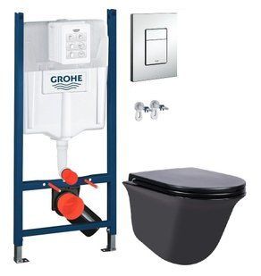 Инсталляция Grohe Rapid SL 38772001 3 в 1 + Унитаз подвесной Qtap Virgo черный матовый QT1833051ERMB с сиденьям Soft Close