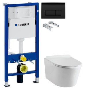 Инсталляция Geberit Duofix 458.103.00.1 с клавишей Delta50 черный матовый + Унитаз подвесной ASIGNATURA Simple Bend 37832805 с сиденьем Soft Close