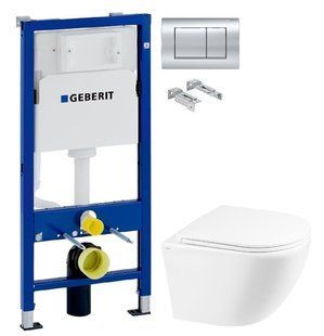Інсталяція Geberit Duofix 458.103.00.1 з клавішею Delta30 хром глянцевий + Унітаз підвісний Qtap Robin Ultra Quiet QT1333046EUQW з сидінням Soft Close