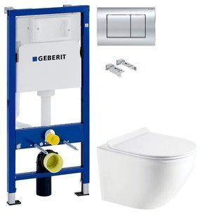Инсталляция Geberit Duofix 458.103.00.1 с клавишей Delta30 хром глянцевый + Унитаз подвесной Koller Pool Round RN-0490-RW с сиденьем Soft Close