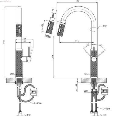 Змішувач для кухні Kroner KRP Edelstahl Berg - GRP030-T графіт CV035596