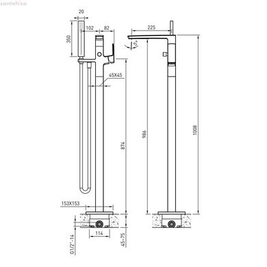 Змішувач для ванни підлоговий Imprese Grafiky з ручним душем чорний ZMK041807060