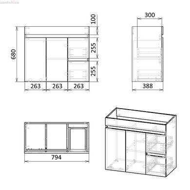 FLY комплект меблів 80см, білий: тумба напольна, 2 ящика, 1 дверця, корзина для білизни + умивальник накладний арт RZJ815