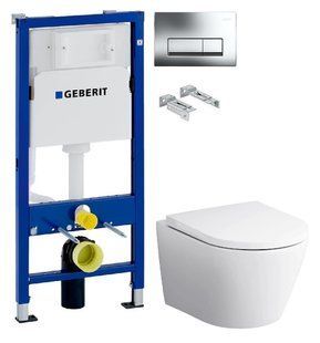Инсталляция Geberit Duofix 458.103.00.1 с клавишей Delta50 хром глянцевый + Унитаз подвесной Am.Pm Sense C741701SC с сиденьям Soft Close
