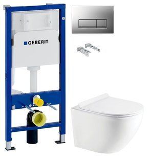 Инсталляция Geberit Duofix 458.103.00.1 с клавишей Delta50 хром матовый + Унитаз подвесной Koller Pool Round RN-0490-RW с сиденьем Soft Close