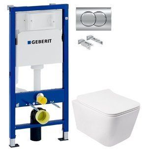 Інсталяція Geberit Duofix 458.103.00.1 з клавішею Delta01 хром глянцевий + Унітаз підвісний Qtap Crow QT05335170W з сидінням Soft Close