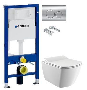 Інсталяція Geberit Duofix 458.103.00.1 з клавішею Delta20 хром глянцевий + Унітаз підвісний Creavit Elegant Rim-Off EG321-11CB00E-0000 з сидінням Soft Close