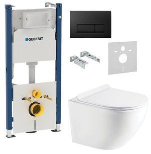 Инсталляция Geberit Duofix 3 В 1 458.126.00.1 с клавишей Geberit Delta51 115.119.DW.1 + Унитаз подвесной Koller Pool Round Rimless RN-0520-RW с сиденьем Soft Close