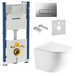Инсталляция Geberit Duofix 458.178.46.1 4 в 1 + Унитаз подвесной Koller Pool Round Rimless RN-0520-RW с сиденьем Soft Close