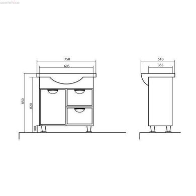 Тумба Глорія підлогова 75 см з кошиком для білизни з умивальником ОР0000117