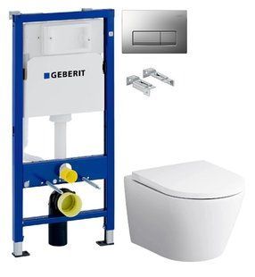 Инсталляция Geberit Duofix 458.103.00.1 с клавишей Delta50 хром матовый + Унитаз подвесной Am.Pm Sense C741701SC с сиденьям Soft Close
