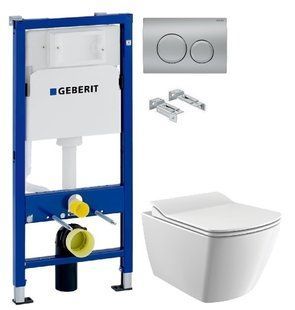 Інсталяція Geberit Duofix 458.103.00.1 з клавішею Delta20 хром матовий + Унітаз підвісний Creavit Elegant Rim-Off EG321-11CB00E-0000 з сидінням Soft Close