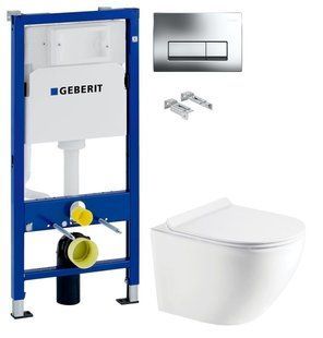 Инсталляция Geberit Duofix 458.103.00.1 с клавишей Delta50 хром глянцевый + Унитаз подвесной Koller Pool Round RN-0490-RW с сиденьем Soft Close