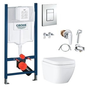 Инсталляция Grohe Rapid SL 38772001 3 в 1 + Унитаз подвесной Grohe Euro Ceramic 39328000 с сиденьям Soft Close + Гигиенический душ Grohe Bau Edge New хром UA28512002