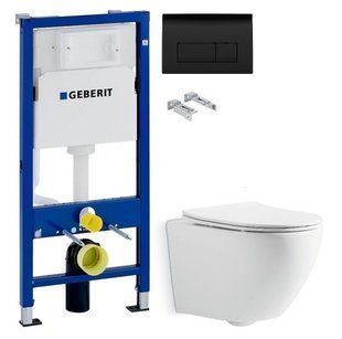 Инсталляция Geberit Duofix 458.103.00.1 с клавишей Delta50 черный матовый + Унитаз подвесной Devit Universal 3020162 с сиденьям Soft Close