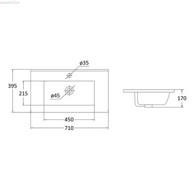 FLY комплект меблів 70см, білий: тумба напольна, 2 ящика, 1 дверця + умивальник накладний арт RZJ710