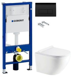Инсталляция Geberit Duofix 458.103.00.1 с клавишей Delta 50 черный глянцевый + Унитаз подвесной Koller Pool Round RN-0490-RW с сиденьем Soft Close