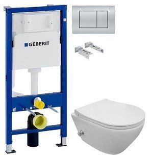 Інсталяція Geberit Duofix 458.103.00.1 з клавішею Delta30 хром матовий + Унітаз підвісний з функцією буде Imprese Tomik c06809303 з сидінням Soft Close