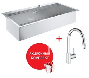 Кухонная мойка с нержавеющей стали Grohe K800 31586SD0 матовая + Смеситель для кухни Grohe Eurosmart Cosmopolitan хром 31481001