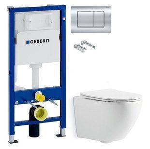 Інсталяція Geberit Duofix 458.103.00.1 з клавішею Delta30 хром глянсовий + Унітаз підвісний Devit Universal 3020162 із сидінням Soft Close