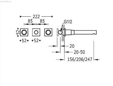 Настінний змішувач для раковини Tres Project-tres, 156 мм (21175101)