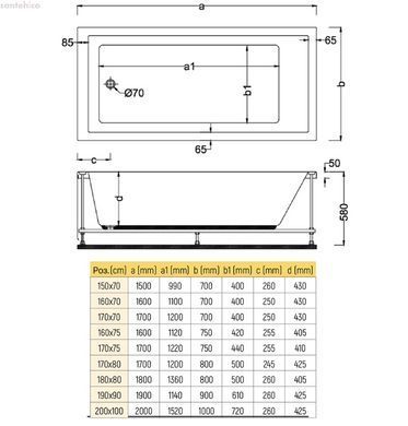 Ванна акрилова AquA PooL Ibiza 170х70 88A15317070