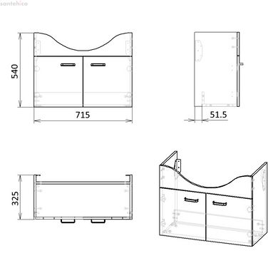 BUTTERFLY комплект мебели 75см, белый: тумба подвесная, 2 дверцы + умывальник накладной арт RZJ202