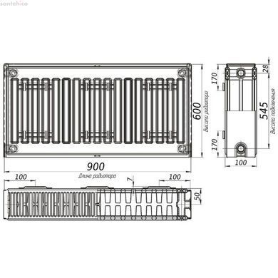 Радіатор сталевий панельний OPTIMUM 22 бок 600x900 13678