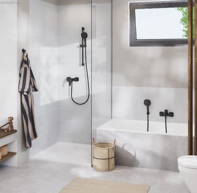 Смеситель для ванны Grohe Cubeo черный матовый 1018142430 с душевым гарнитуром