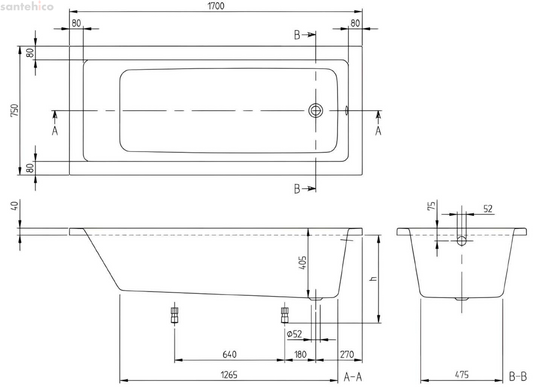 Ванна акриловая Villeroy & Boch Targa Plus Solo 170x75 uBA171NES2V-01