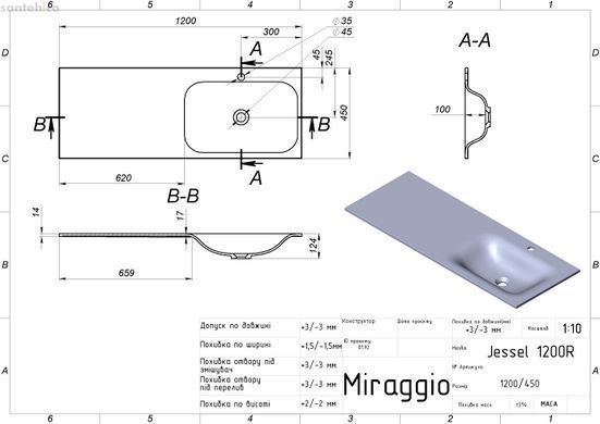 Раковина MIRAGIO JESSEL 1200 R 0001056
