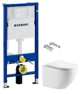 Инсталляция Geberit Duofix 458.103.00.2 2 в 1 + Унитаз подвесной Devit Flow Vortex Flush DFL0460111W с сиденьям Soft Close