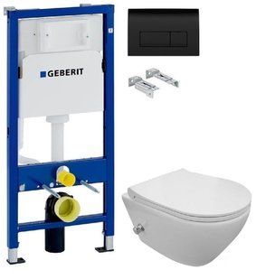 Инсталляция Geberit Duofix 458.103.00.1 с клавишей Delta50 черный мат + Унитаз подвесной с функцией буде Imprese Tomik c06809303 с сиденьем Soft Close