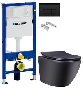Інсталяція Geberit Duofix 458.103.00.1 з клавішею Delta50 115.119.14.1 чорний мат + Унітаз підвісний Q-Tap Robin BLA 2196 QT1333046ENRMB з сидінням soft-close