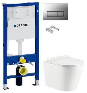 Инсталляция Geberit Duofix 458.103.00.1 с клавишей Delta50 хром матовый + Унитаз подвесной Koller Pool Orion OR-0515-RW с сиденьем Soft Close