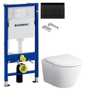 Инсталляция Geberit Duofix 458.103.00.1 с клавишей Delta50 черный матовый + Унитаз подвесной Am.Pm Sense C741701SC с сиденьям Soft Close