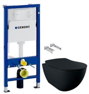Інсталяція Geberit Duofix 458.103.00.1 + Унітаз підвісний Creavit Free FE322-11SM00E-0000 чорний матовий з сидінням Soft Close