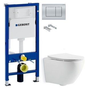 Інсталяція Geberit Duofix 458.103.00.1 з клавішею Delta30 хром матовий + Унітаз підвісний Devit Universal 3020162 із сидінням Soft Close