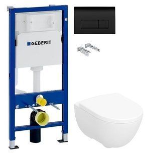 Інсталяція Geberit Duofix 458.103.00.1 з клавішею Delta50 чорний глянцевий + Унітаз підвісний Geberit Modo 502.939.00.1 з сидінням Soft Close