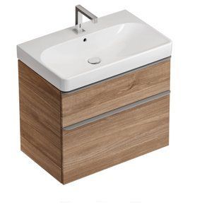 Тумба с умывальником Geberit Smyle Square, с двумя ящиками: 75х48 см, орех темный/меламин со структурой дерева 500.353.JR.1/500.249.01.1