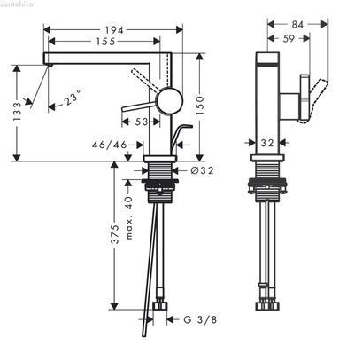 Змішувач для раковини Hansgrohe Tecturis S 110 Fine CoolStart EcoSmart+ шліфована бронза 73023140 з донним клапаном